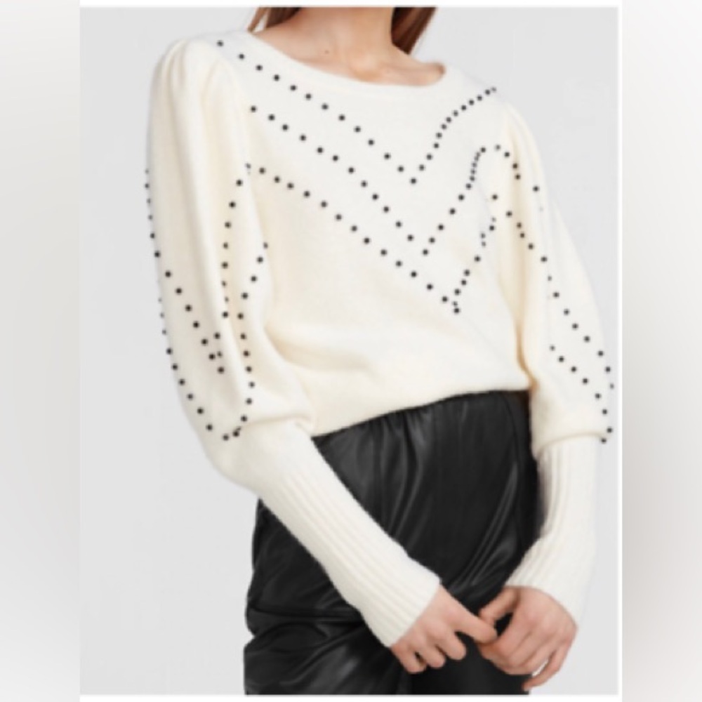 Carmen beaded puff sleeve knit long sleeve top